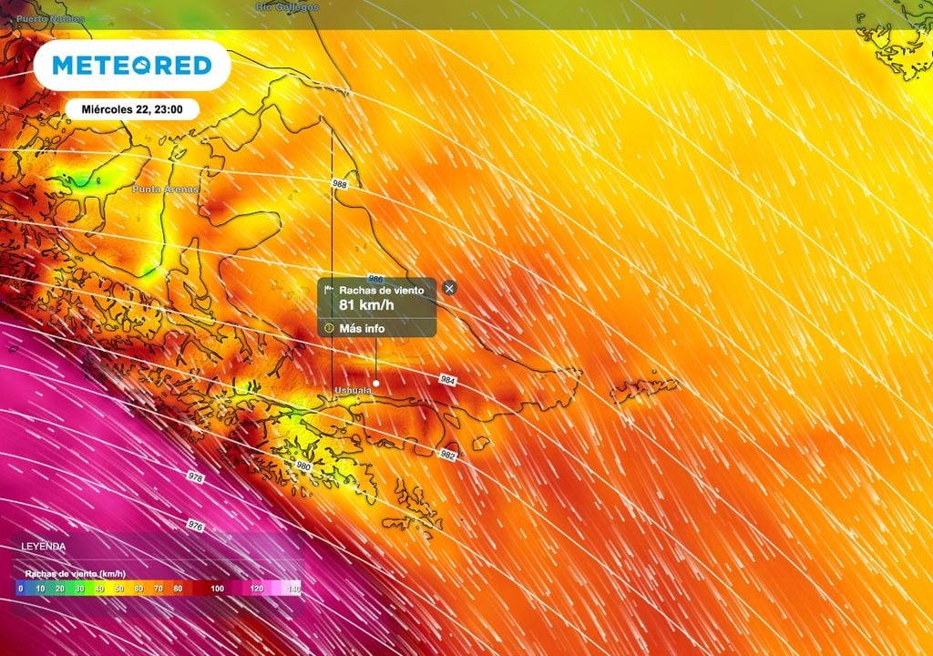 El viento con componente norte se hará sentir sobre la zona de Ushuaia especialmente el miércoles. Algunas ráfagas podrán superar los 80 km/h.