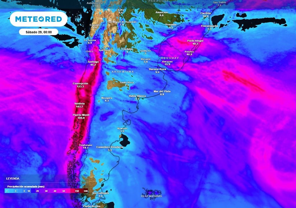 Precipitaciones acumuladas Precipitación acumulada hasta el sábado 29, donde es notorio que las precipitaciones son deficitarias en las zonas productivas.