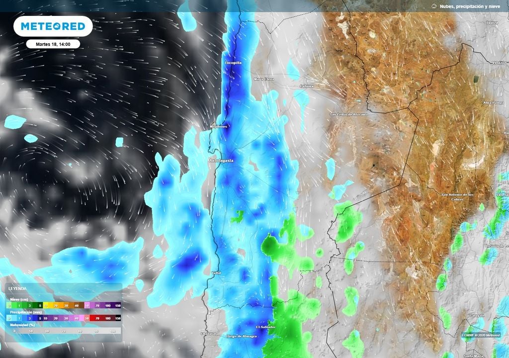 La baja segregada mantiene condiciones de inestabilidad sobre la Región de Antofagasta, favoreciendo durante este martes chubascos localmente intensos, tormentas eléctricas, posible granizo y nevadas en sectores altos. Las precipitaciones pueden seguir concentrándose rápidamente en quebradas y aumentar el riesgo de escurrimientos.