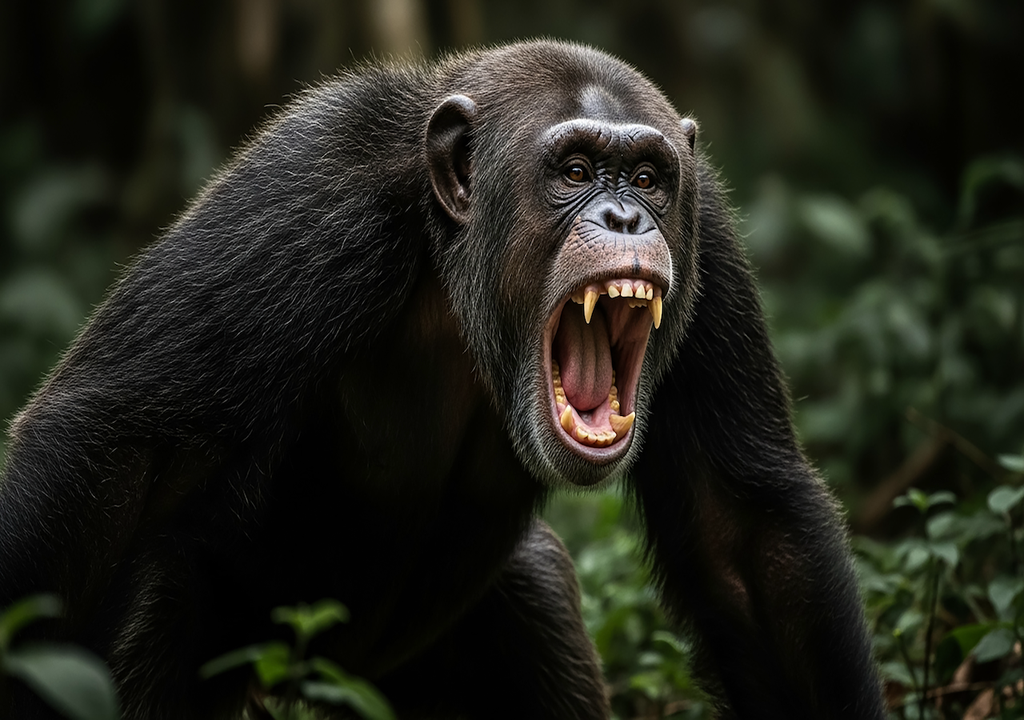 Schimpanse, Wald, Zähne, Aggression, territorialer Spannung