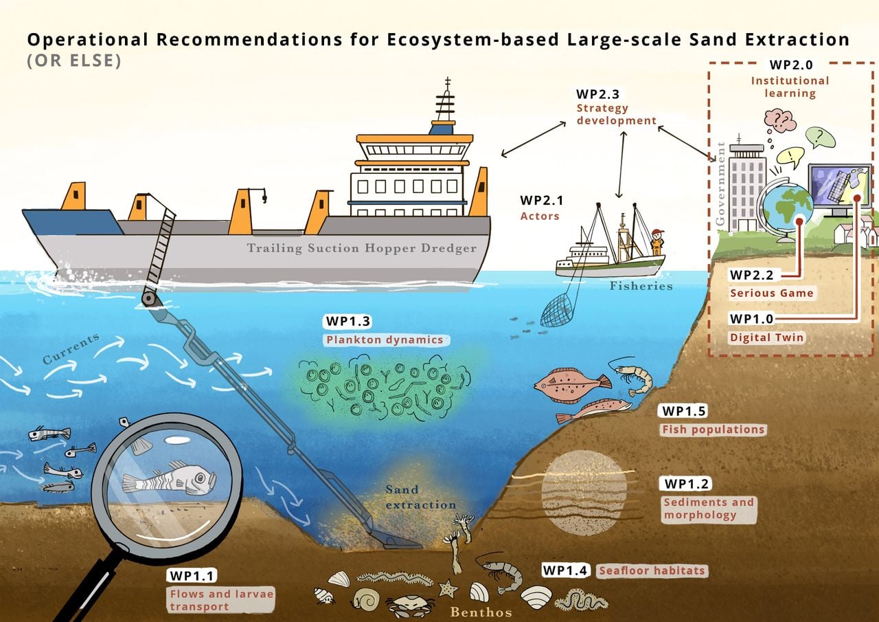 Gráfico del proyecto de investigación sobre los efectos de la extracción de arena en el Mar del Norte. Royal Netherlands Institute for Sea Research