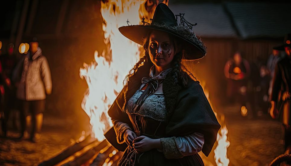 Sorcière bucher Feu Femme
