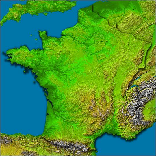 Topografía De Francia Generada Por Radar Desde El Espacio Nasa Earth Observatory
