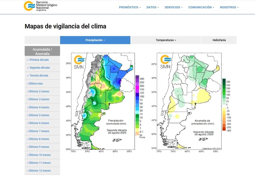 https://www.smn.gob.ar/clima/vigilancia-mapas Anomalías de precipitación para la segunda década de Agosto 2026. Fuente: SMN