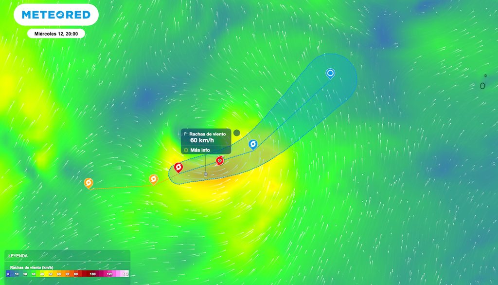 Los vientos máximos sostenidos se estiman de 75 km/h en la periferia de la T.T. Cristobal. Los vientos máximos sostenidos se estiman de 75 km/h en la periferia de la T.T. Cristobal.
