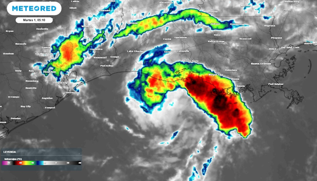 Imagen infrarroja realzada con la tormenta tropical Edouard a fecha de 1 de septiembre de 2026. Tiempo.com