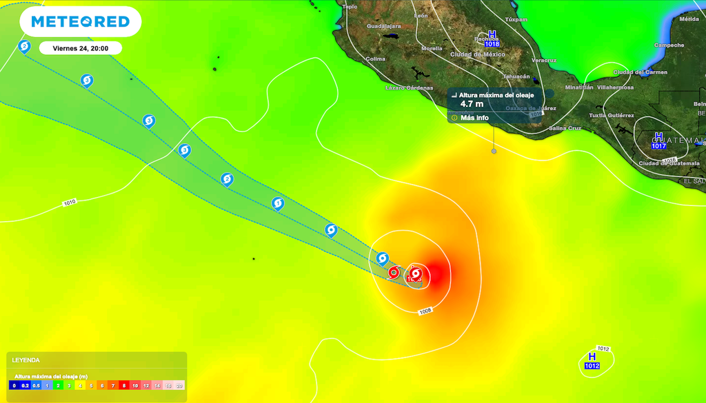 Sus fuertes rachas dejaran olas de hasta 5 metros de altura en costas del Suroeste de México. Sus fuertes rachas dejaran olas de hasta 5 metros de altura en costas del Suroeste de México.