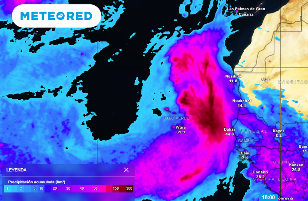 Cumuls de précipitations prévus dans la zone de Gonzalo jusqu’au dimanche 27 septembre 2026 à 17 h UTC, selon le modèle ECMWF. Source : Tiempo.com. Cumuls de précipitations prévus dans la zone de Gonzalo jusqu’au dimanche 27 septembre 2026 à 17 h UTC, selon le modèle ECMWF. Source : Tiempo.com.