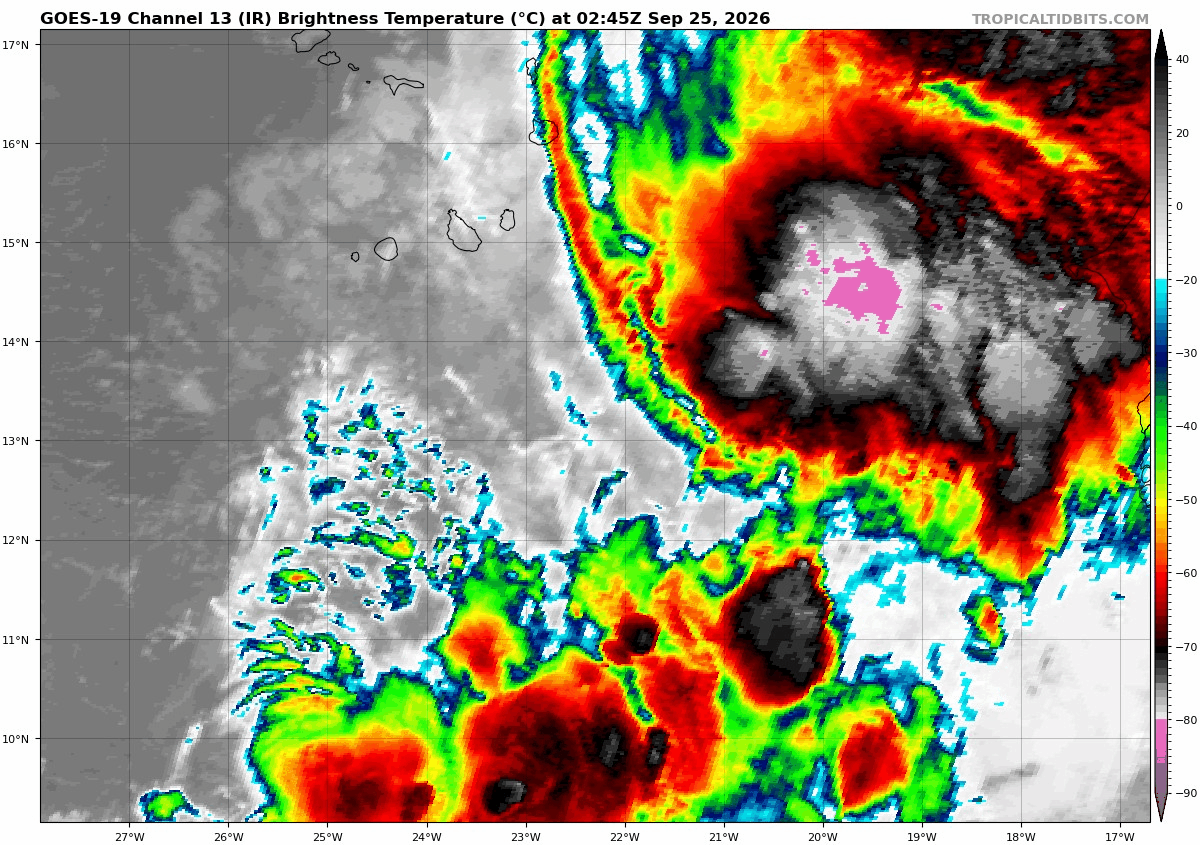 Images en couleurs rehaussées de Gonzalo, prises le 25 septembre 2026. Source : Tropical Tidbits. Images en couleurs rehaussées de Gonzalo, prises le 25 septembre 2026. Source : Tropical Tidbits.