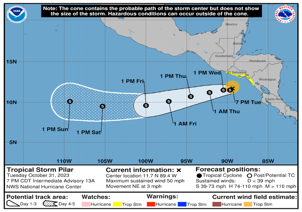 Tormenta tropical Pilar en el Pacífico tropical y zona de inestabilidad