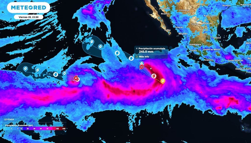 Los acumulados de lluvias más importantes son alrededor de cada tormenta tropical, sin influir de forma importante en territorio mexicano. Los acumulados de lluvias más importantes son alrededor de cada tormenta tropical, sin influir de forma importante en territorio mexicano.