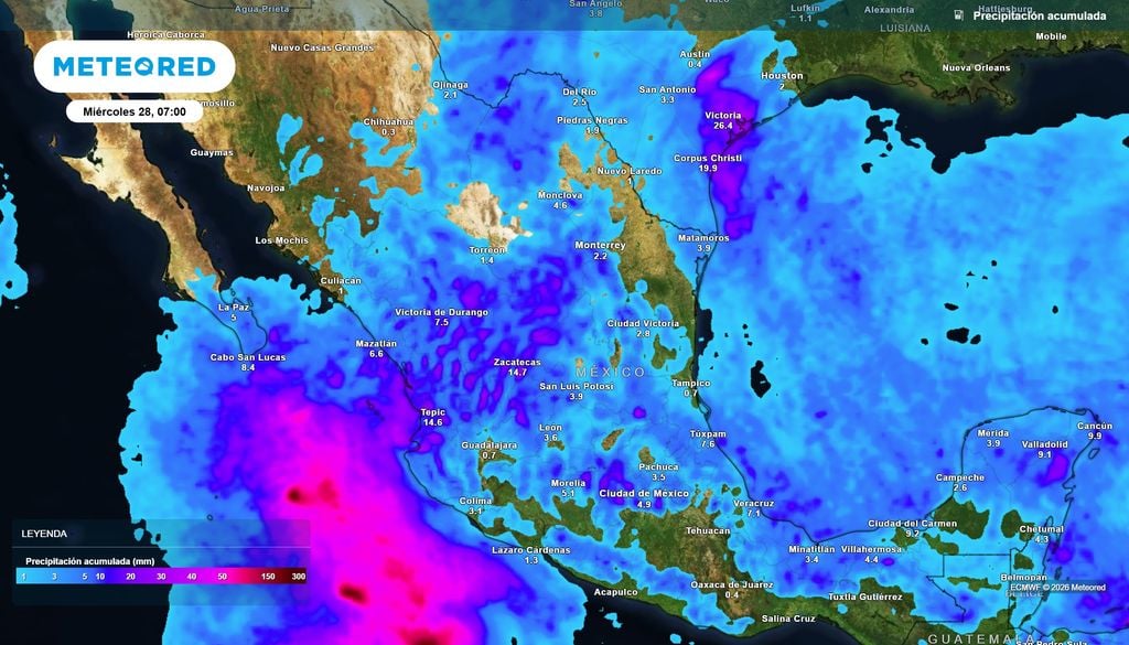 Pronóstico de precipitaciones en milímetros Lluvias con acumulados de 10-50 mm son probables en occidente y partes del centro, noreste, oriente y sureste. Localmente pueden alcanzar los 70 mm o más.