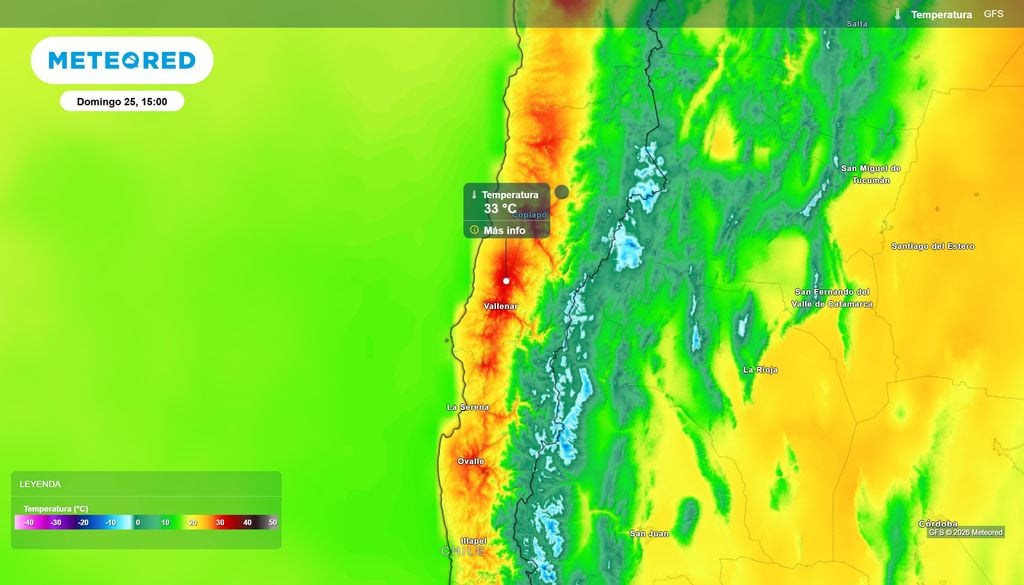 mapa de temperatura. Se esperan temperaturas muy altas en Atacama este sábado.