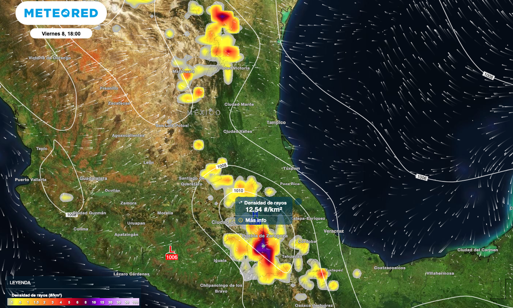 Tormentas eléctricas, se manifestarán sobre parte del Centro, Noreste y Oriente, condiciones que favorecen el intercambio de energía para posibles granizadas.