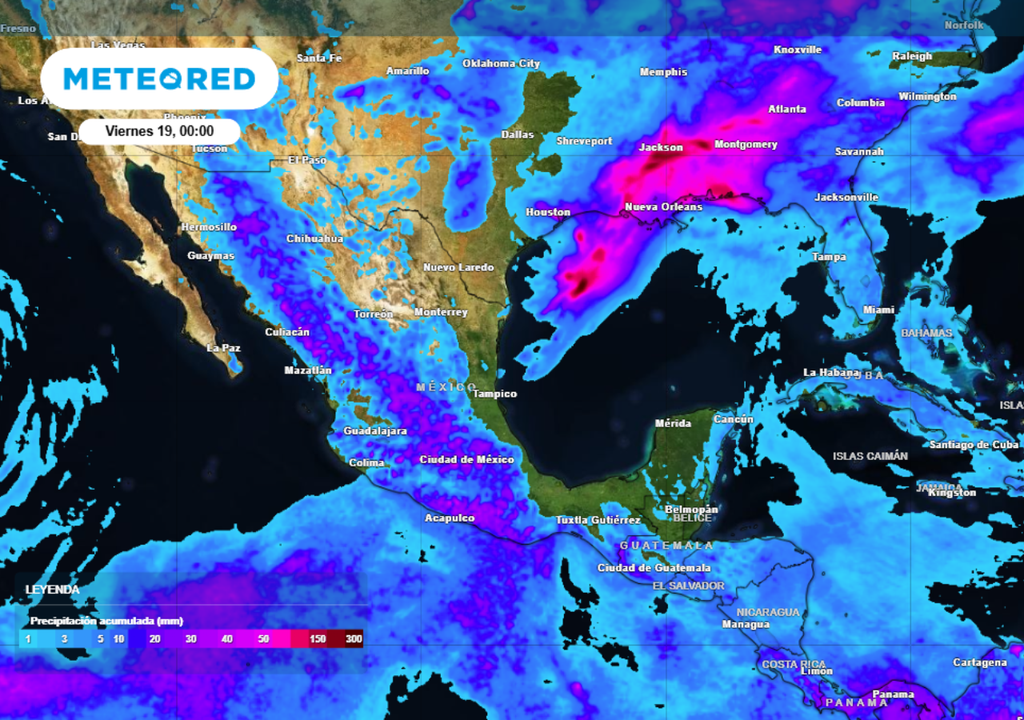 Pronóstico de lluvias para este jueves en México.