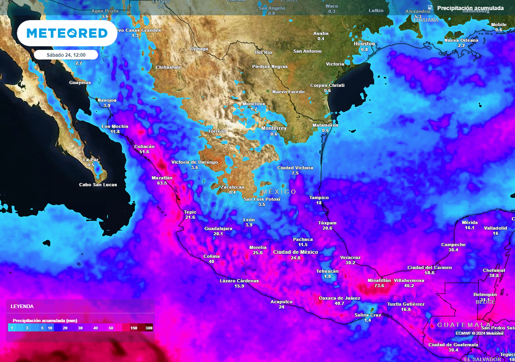 Acumulado de lluvias y tormentas pronosticadas