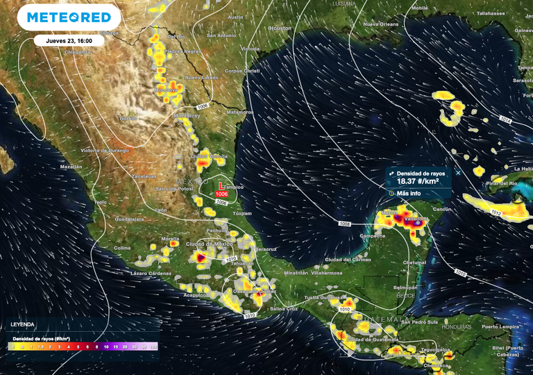 Tormentas el&eacute;ctricas, granizadas y aguaceros, para las pr&oacute;ximas horas en el Suroeste, Centro y Sureste de M&eacute;xico