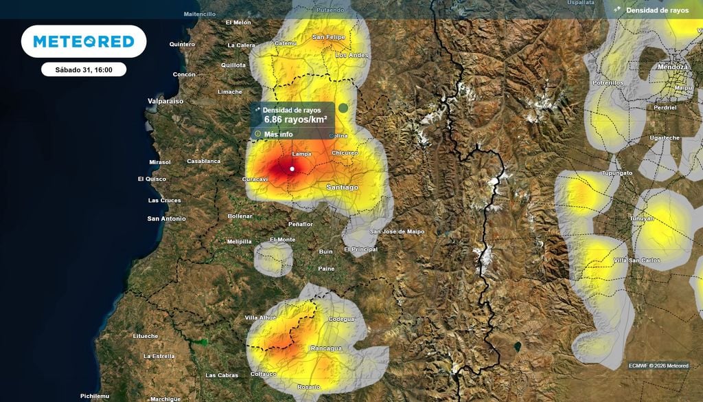 Tormentas eléctricas Las lluvias este sábado llegarán acompañadas por posibles tormentas eléctricas a la Región Metropolitana.