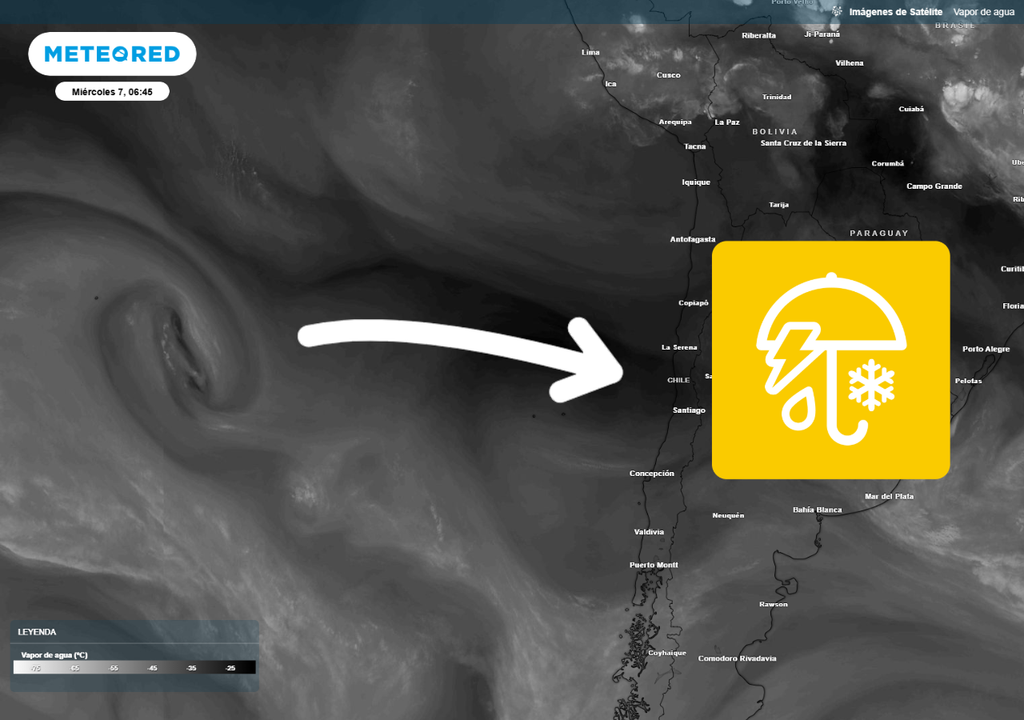imagen de vapor de agua y un símbolo de tormentas y precipitaciones
