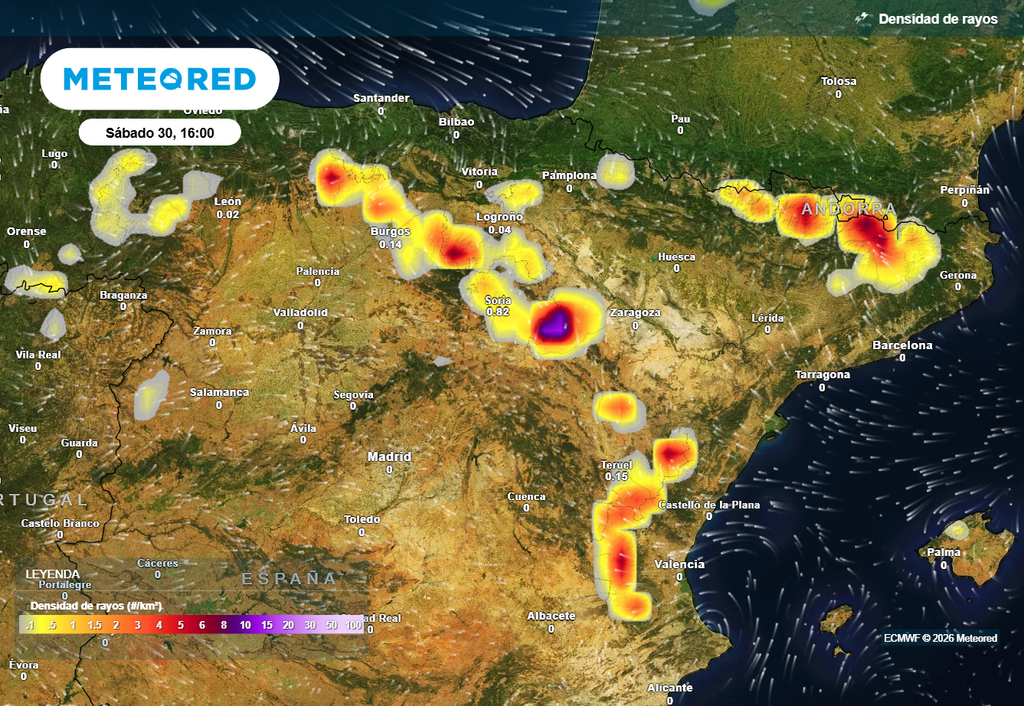 Mañana la actividad eléctrica puede ser notable en puntos de la Ibérica y del Pirineo.