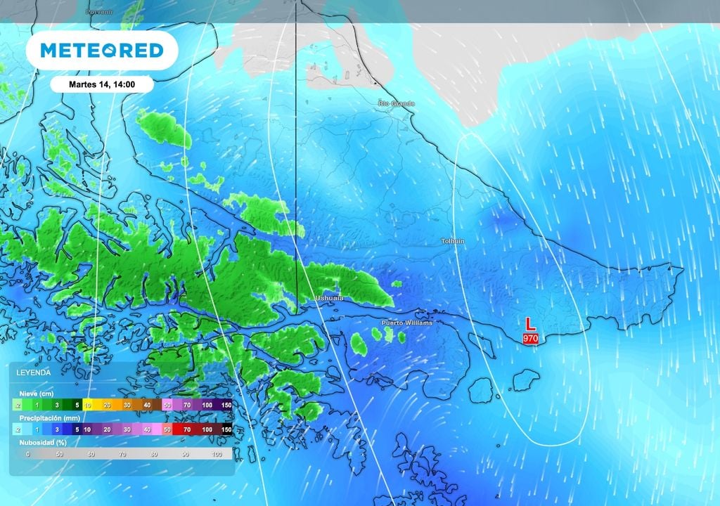 Algunas nevadas podrán alcanzar a la zona de Ushuaia durante las primeras horas del martes 14 de abril.