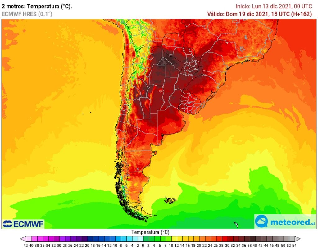 Temperaturas previstas; modelo ECMWF