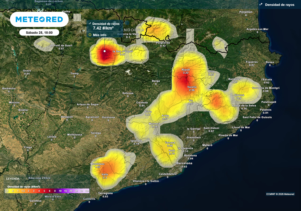 Las tormentas dejarán lluvias intensas y una densidad de rayos significativa.