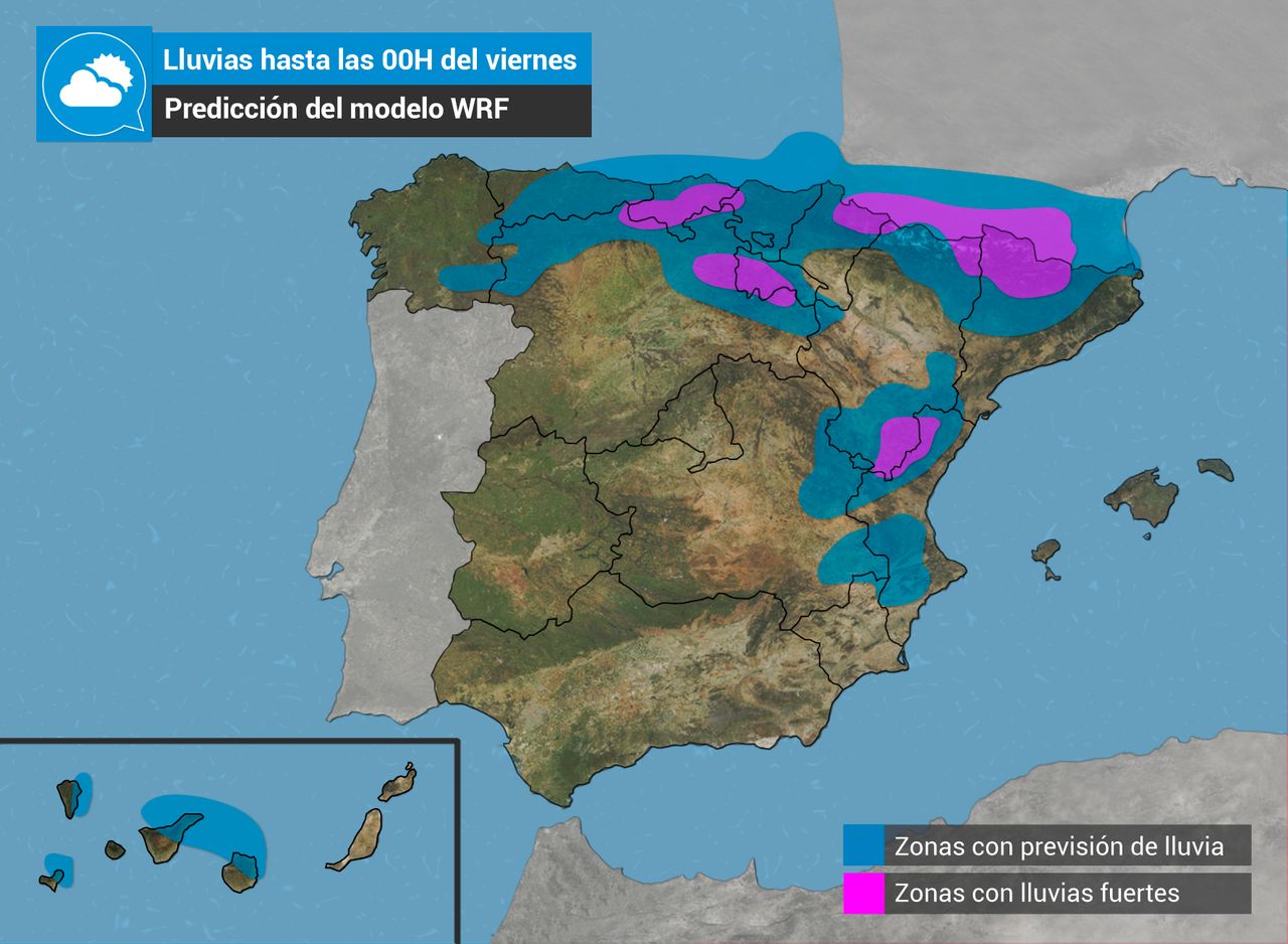 Lluvias previstas para hoy por el modelo WRF. Ojo con las tormentas vespertinas en el nordeste.