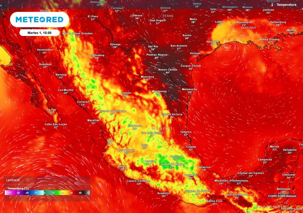 Pronóstico de temperaturas en grados Celsius Calor seguirá resaltando en el noreste y sureste con 37-44 °C, disminuyendo ligeramente en el noroeste por lluvias; lo más fresco seguirá en el Altiplano con 15-25 °C.