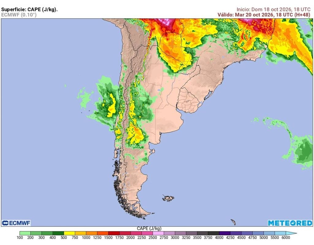 CAPE El potencial para la ocurrencia de tiempo severo será significativo los próximos días en Santiago.