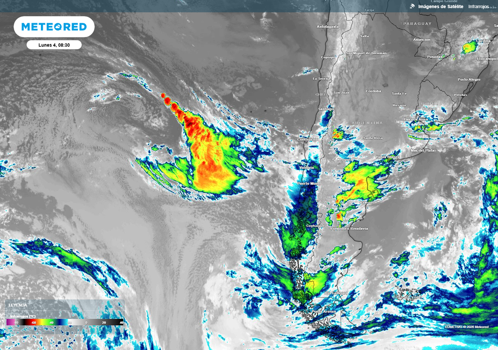 El sistema trae tormentas y llegará a Chile este martes 05 de mayo.