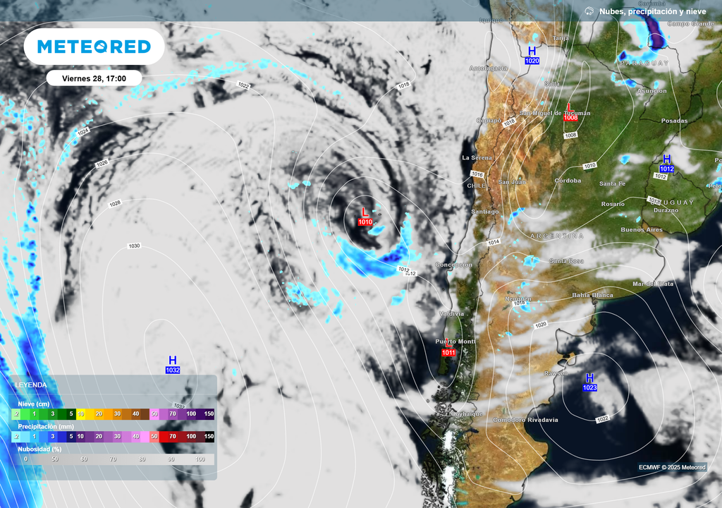 mapa de lluvia, nubes y nieve.