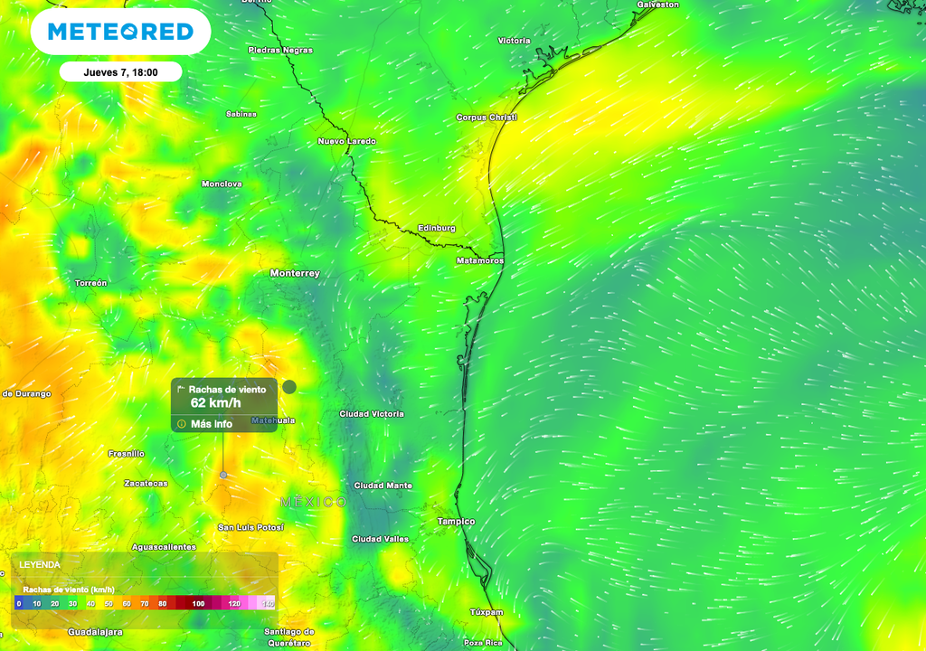 Los vientos más fuertes, son las rachas de 50 a 80 km/h serán al sur de Nuevo León y en Coahuila.