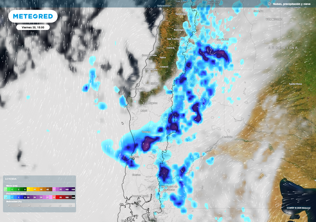 Las precipitaciones y tormentas continuarán registrándose la tarde del viernes 30 y se espera que continúen por la zona central en precordillera y cordillera hasta la tarde del sábado 31 de enero.