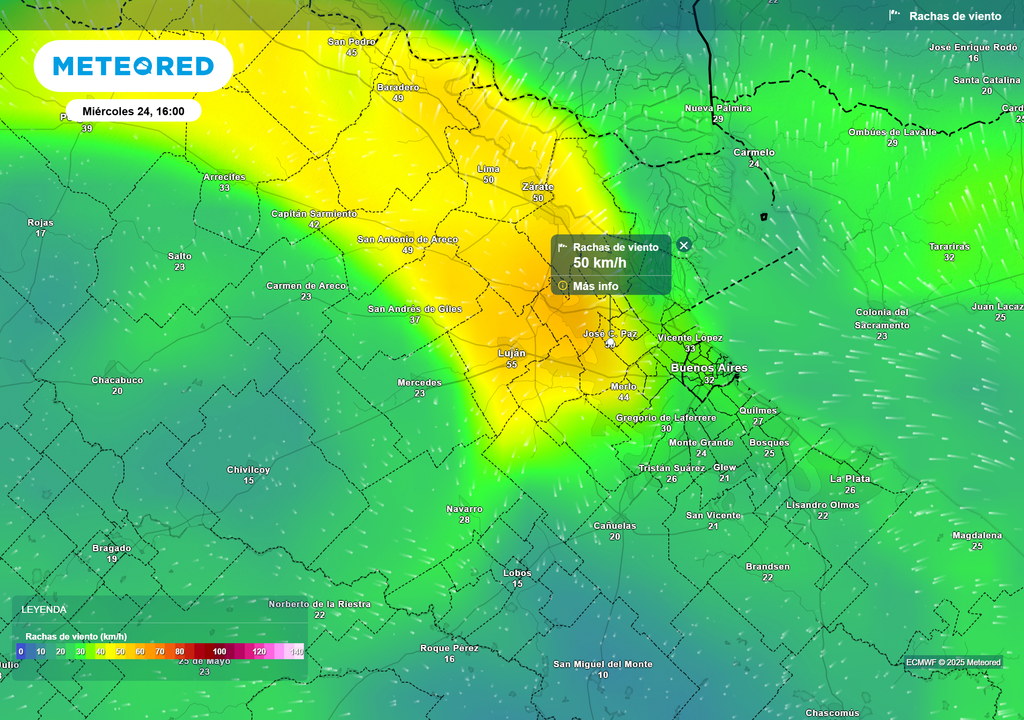 Ráfagas de viento para el miércoles 24 de diciembre a las 16 h Ráfagas de viento para el miércoles 24 de diciembre a las 16 h