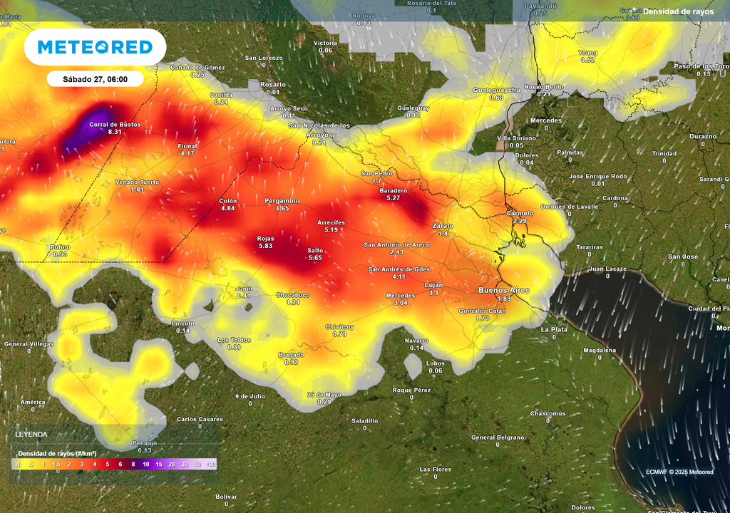 Densidad de rayos ábado 27 de diciembre 6 h Densidad de rayos ábado 27 de diciembre 6 h