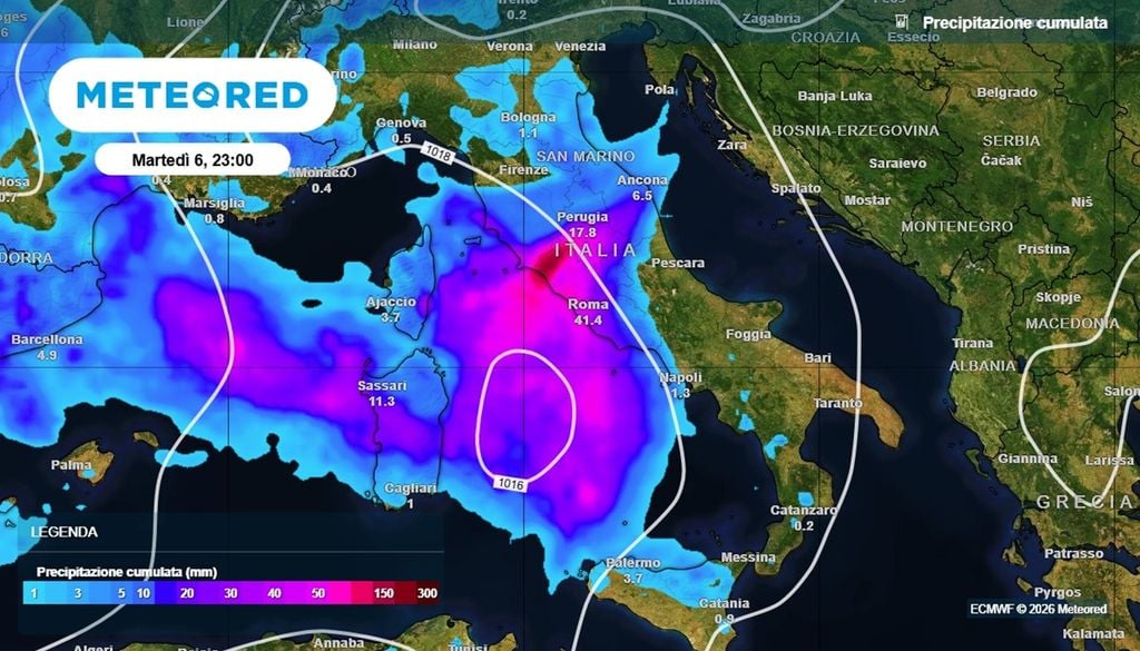 Una intensa e rapida perturbazione interesserà l'area compresa tra Lazio e Toscana tirreniche nella giornata di martedì 6 ottobre.