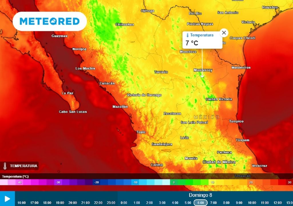 Modelo ECMWF - temperatura en grados Celsius