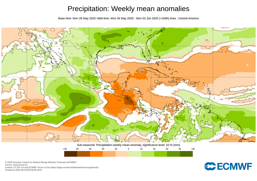Pronóstico de anomalía de precipitaciones en milímetros Pronóstico de anomalía de precipitaciones en milímetros