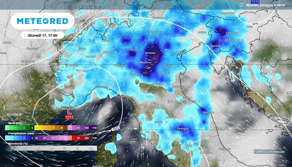 La giornata di giovedì 16 sarà all'insegna del maltempo al Centro-Nord.