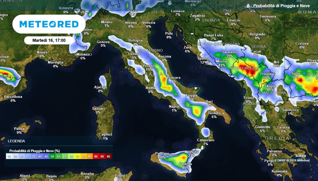Instabilità con temporali pomeridiani nella giornata di martedì 16.
