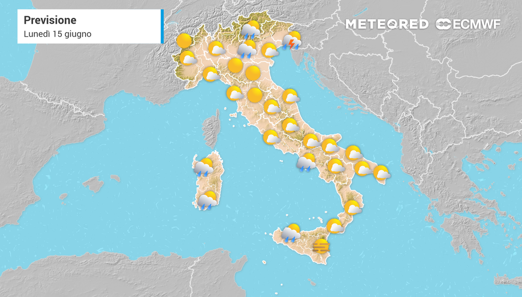 Previsioni meteo per lunedì 15 giugno.