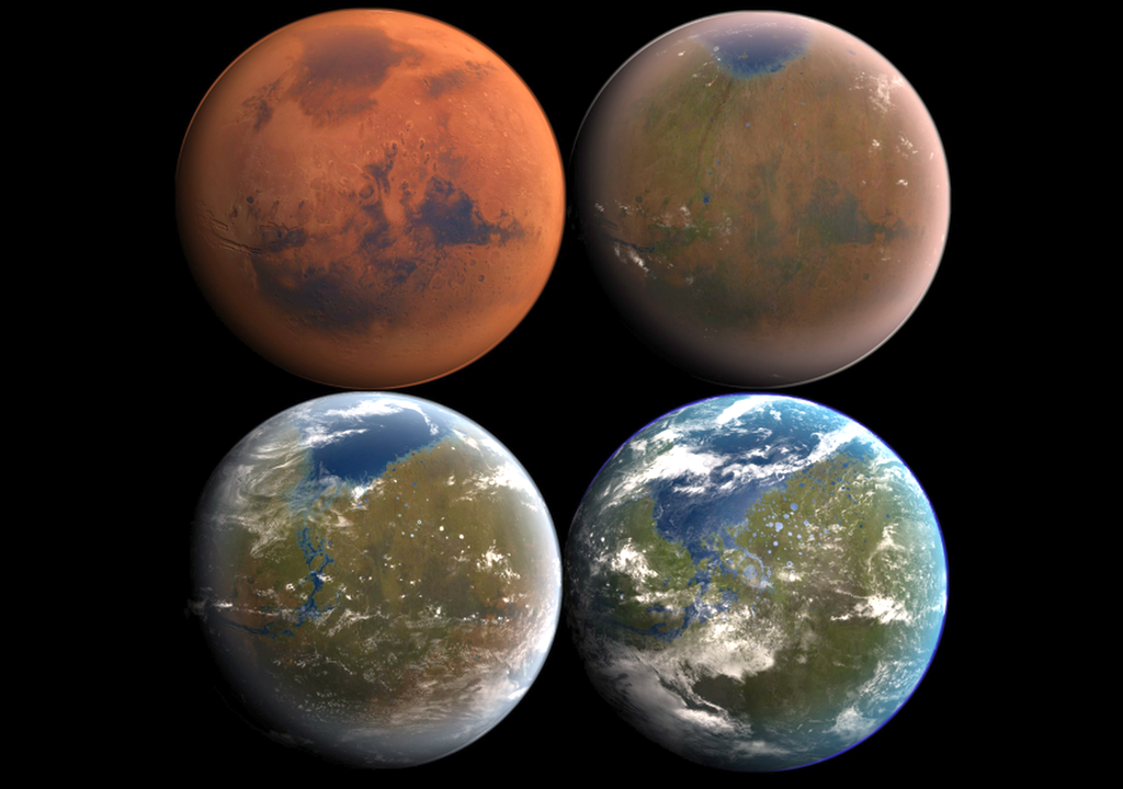 Fases hipotéticas de la terraformación de Marte. Fuente Wikipedia / Daein Ballard