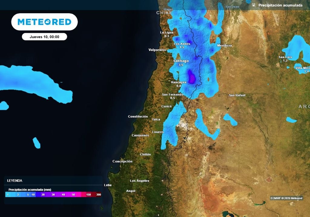 Las precipitaciones durante el día miércoles se harán presentes en sectores interiores del centro norte.