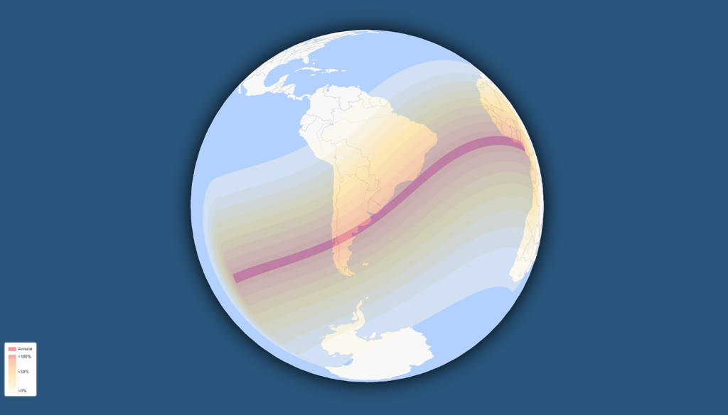 camino del eclipse anular de febrero 2027 Tan solo nueve países estarán en la ruta del anillo de fuego, entre ellos, Chile. Le seguirán, en secuencia, Argentina, Uruguay, Brasil, Costa de Marfil, Ghana, Togo, Benín y Nigeria. Fuente: Time and Date.