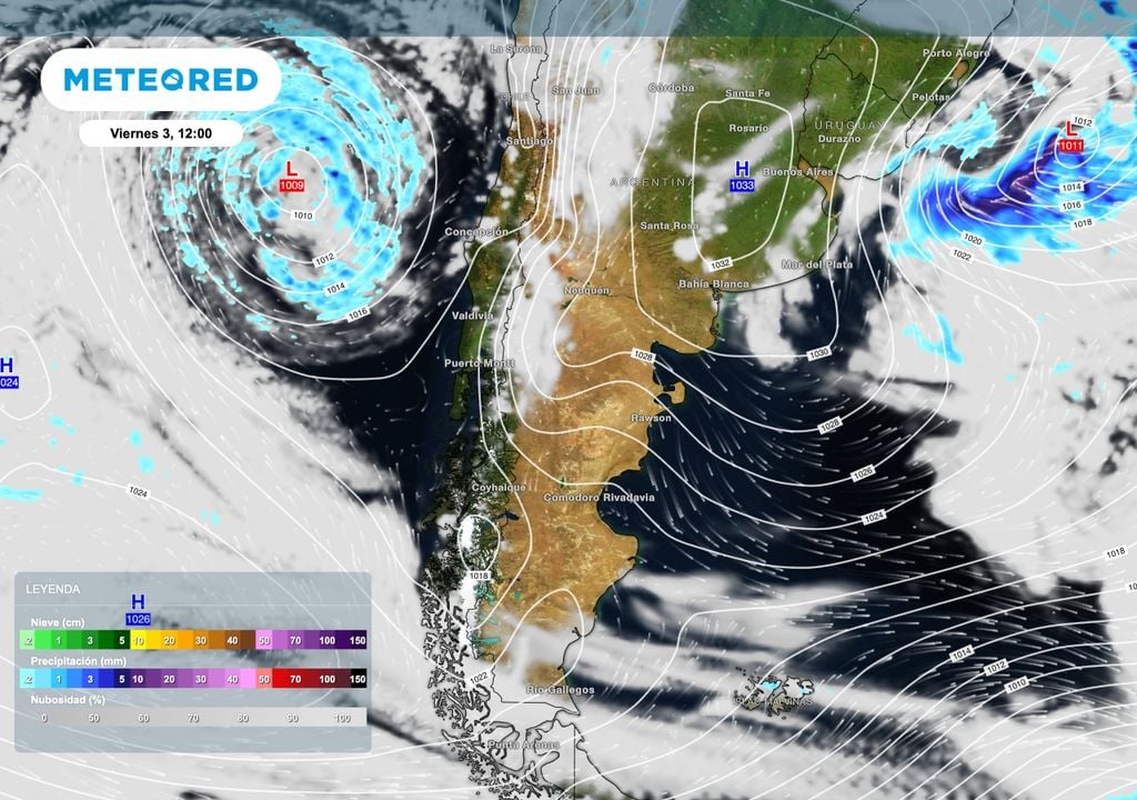 sit sinoptica El sistema de alta presión asociado a la masa de aire frío se ubicará sobre la provincia de Buenos Aires durante el viernes. Esto expandirá las heladas hacia gran parte del centro y este del país. El sistema de baja presión que se observa en el Pacífico permanece casi bloqueado y ocluyéndose.