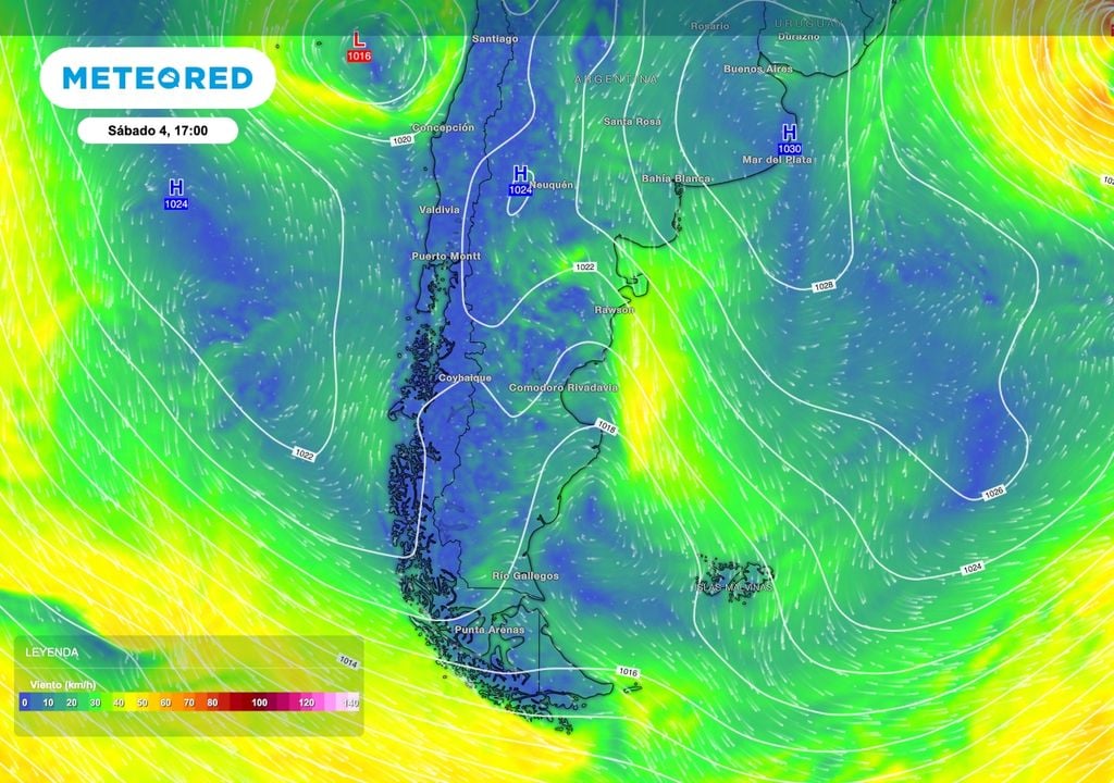Viento Patagonia Este patrón de circulación con un gradiente de presión leve genera que toda la Patagonia tenga viento leve en los próximos días. Solo algunas zonas costeras de Río Negro y Chubut podrán tener algunas ráfagas en el entorno de los 35 km/h del sector norte.