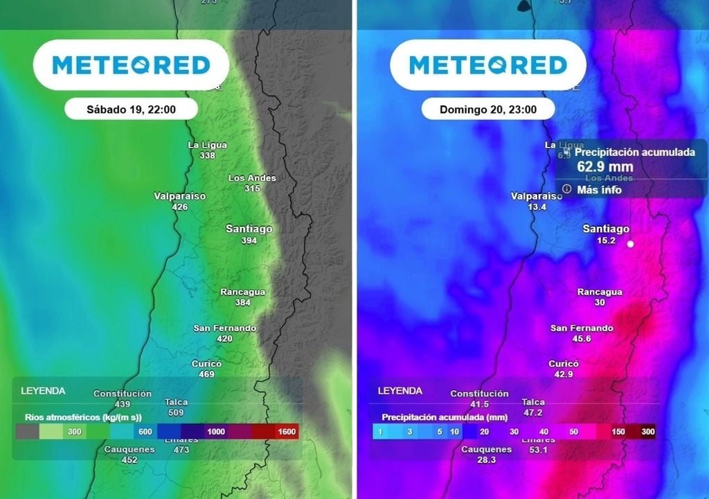 Río atmosférico Un río atmosférico potenciará las lluvias desde este sábado en Santiago, mientras los acumulados más relevantes estarán en la cordillera.