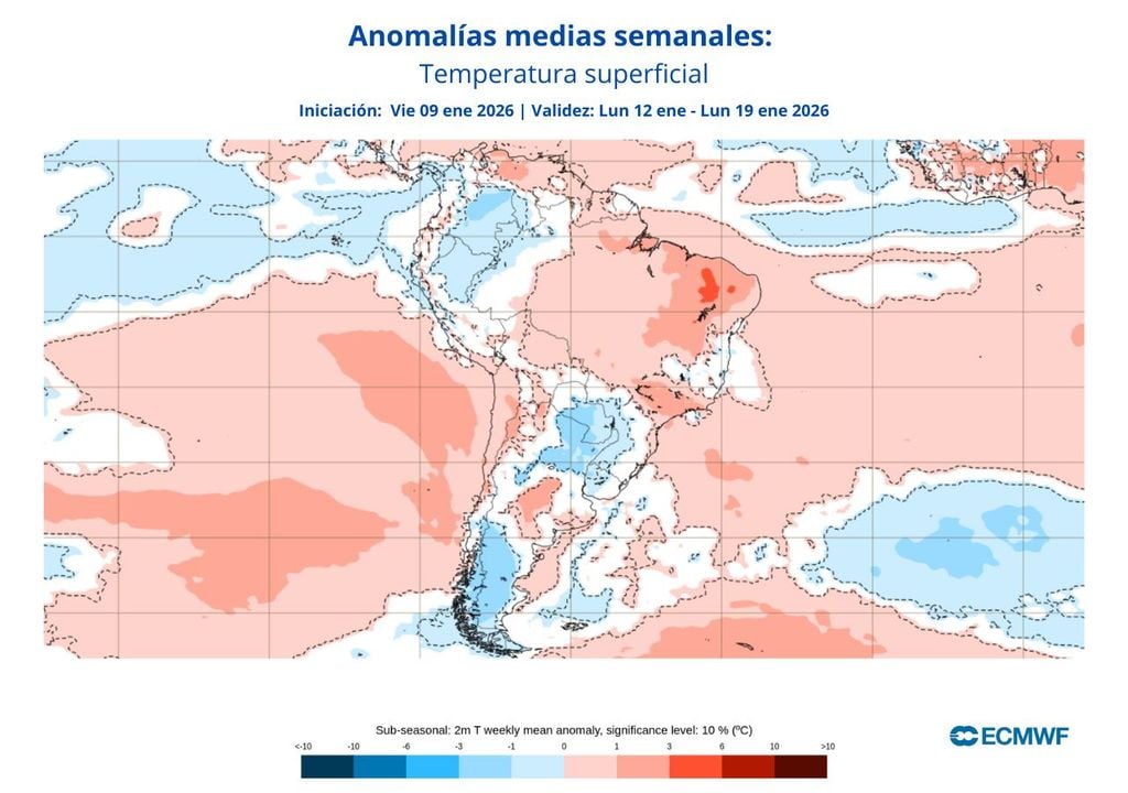 mapa de anomalía semanal de temperatura