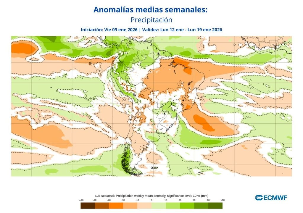 mapa de anomalía semanal de precipitación